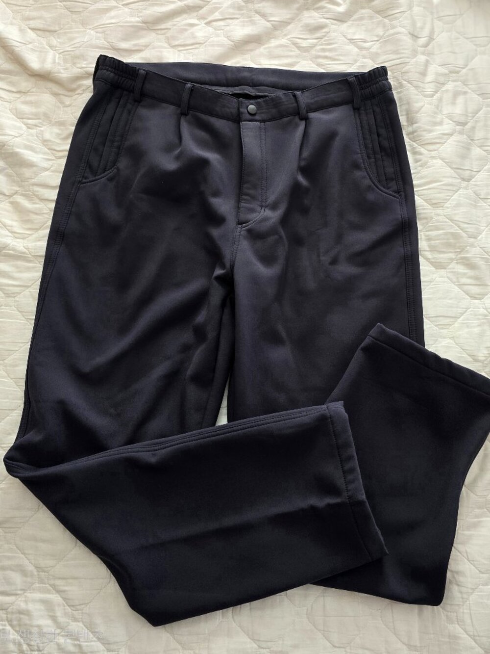 Mens Fleece Lined Golf Pants Black Stretch Elastic Waist Double Pockets 38W